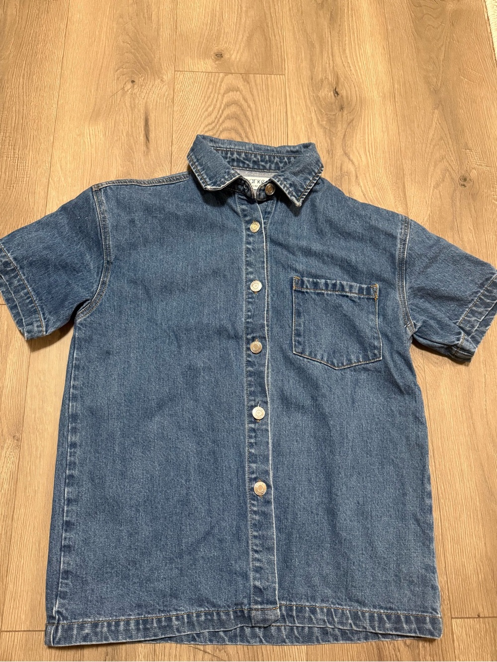 Parke Short Sleeve Denim Button Up Shirt Medium Wash Cotton S/M Oversized